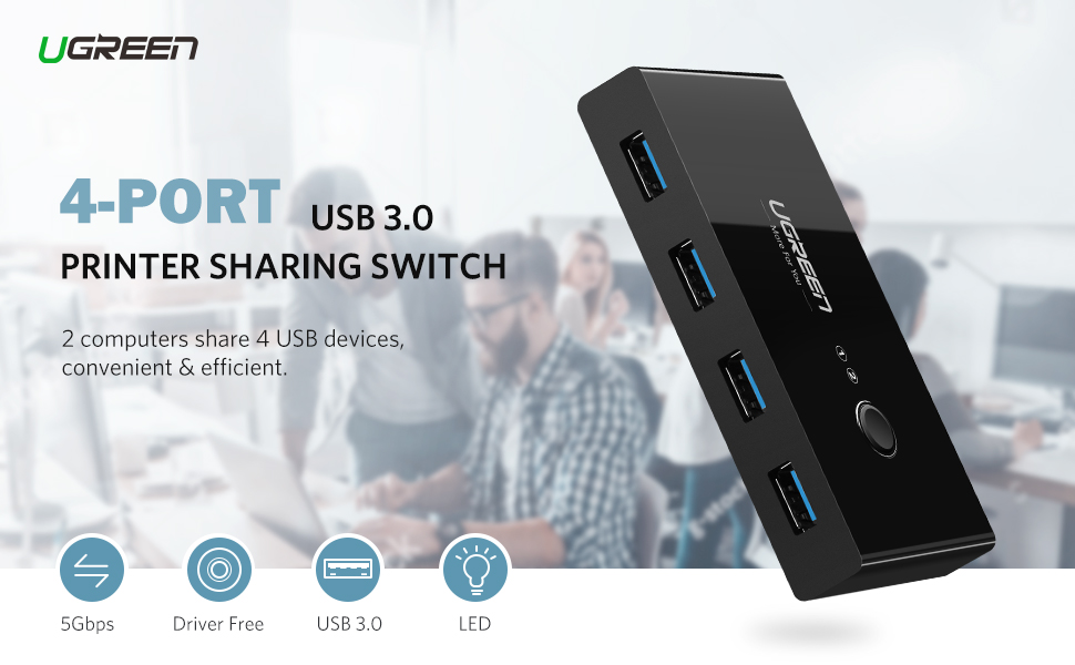 UGREEN USB 3.0 Switch 2 Computers Sharing USB C & A Devices, 4